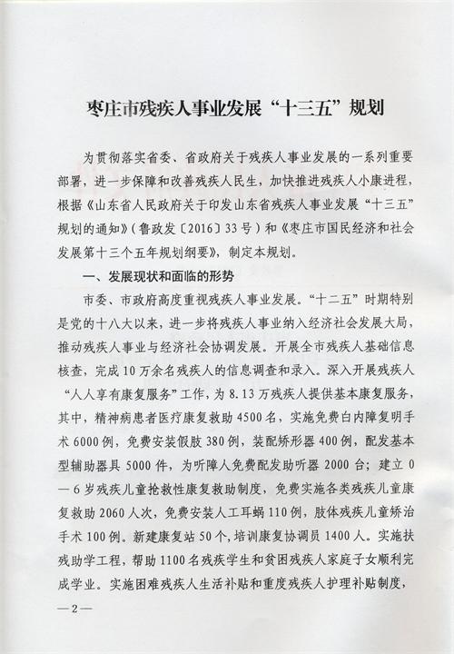 枣庄市残疾人事业十三五发展规划